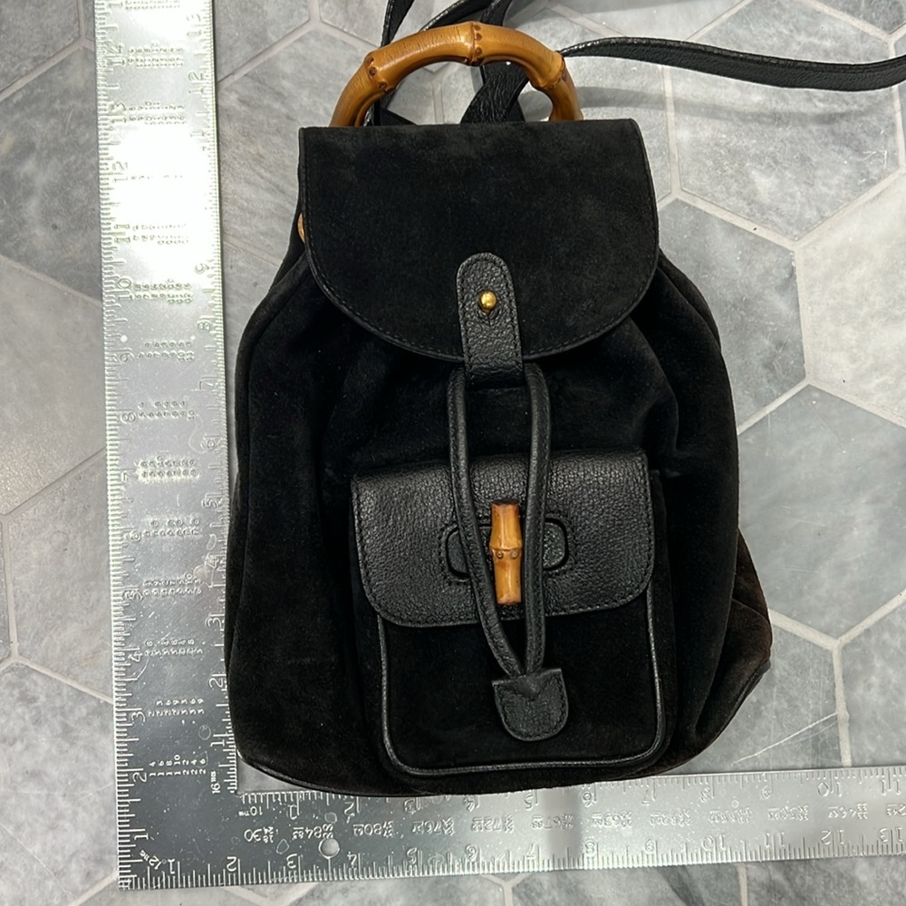 Gucci Mini Bamboo Backpack in Black Suede with COA EUC - Picture 9 of 17